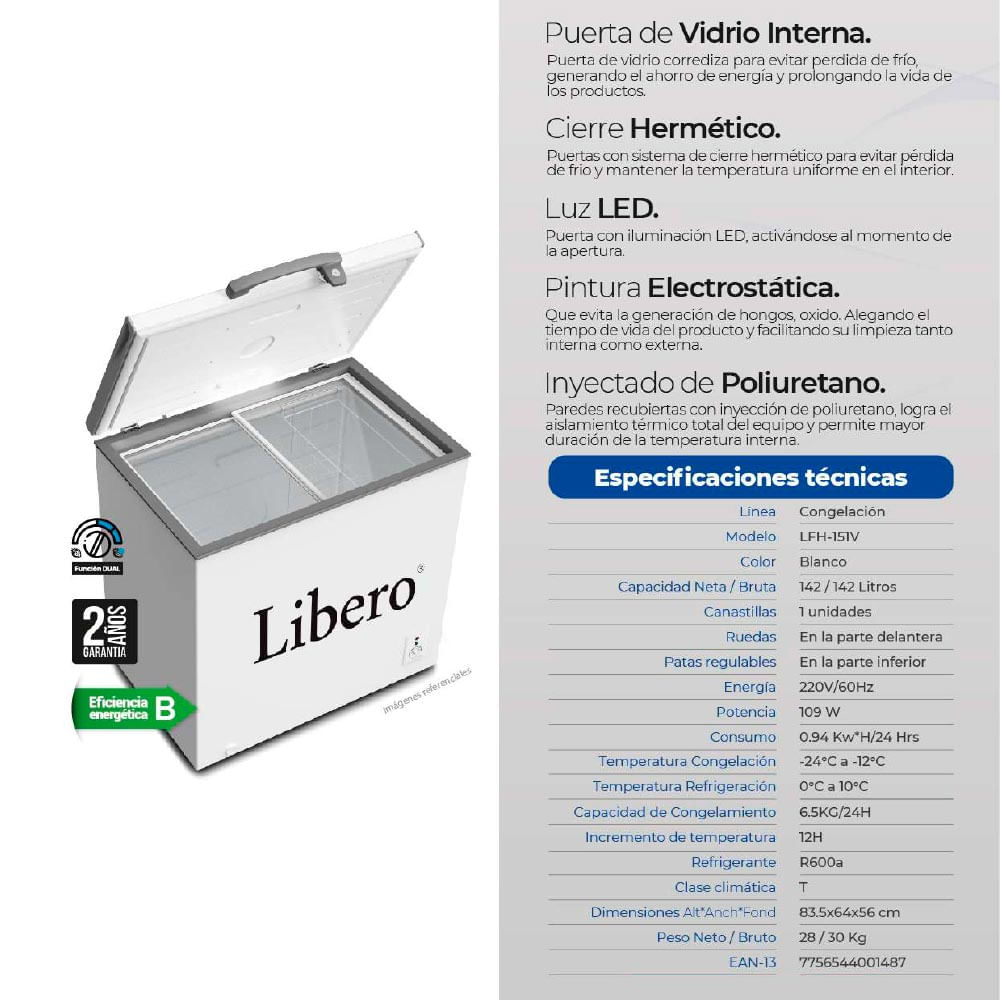 Congeladora 150 Litros Blanco Lfh-151v Libero - Promart