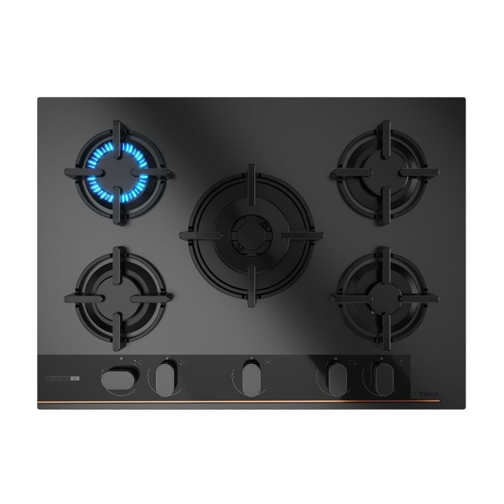 Cocina Encimera a Gas Teka GBC 75-G1 5 Quemadores Cristal Vitrocerámico Negro