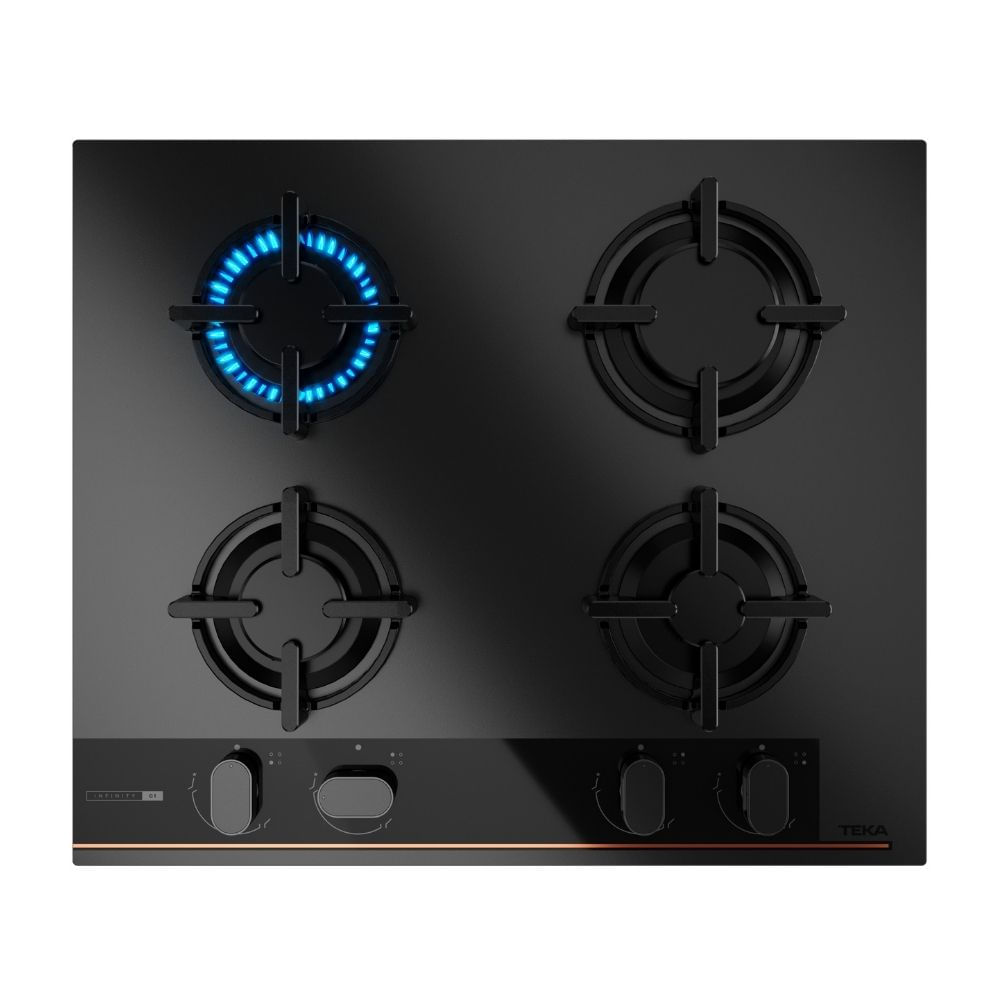 Cocina Encimera a Gas Teka GBC 64-G1 4 Quemadores Cristal Vitrocerámico Negro