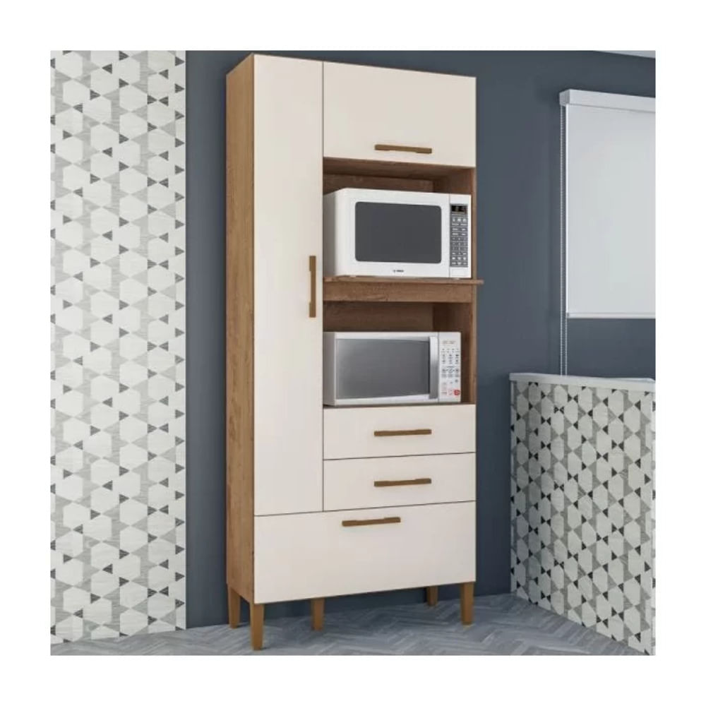 Mueble para Microondas Kansas color Blanco/Marrón 3 puertas 2 cajones TU MESITA