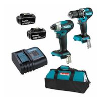 Taladro 18V + Llave de impacto + 2 baterías + Cargador + Maletín Makita