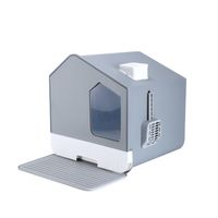 Arenero para Gatos Diseño Casa con Pala PVC Gris