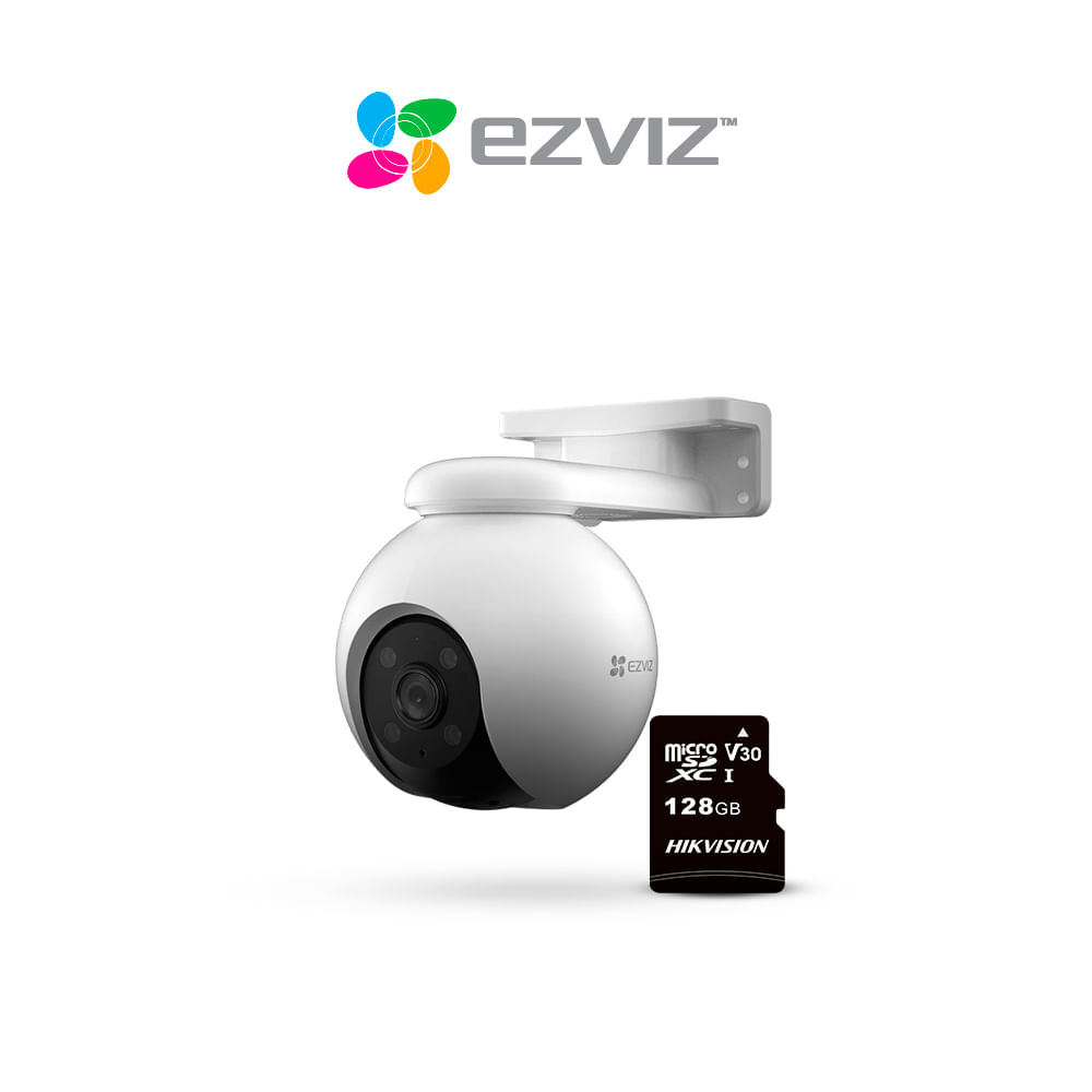 Cámara de seguridad inalámbrica wifi de lente 360° para exteriores con resolución H8-3K +128GB Ezviz
