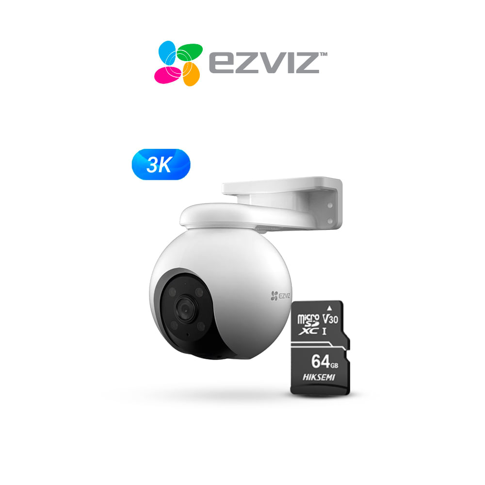 Cámara de seguridad inalámbrica wifi de lente 360° para exteriores con resolución H8-3K + 64G Ezviz