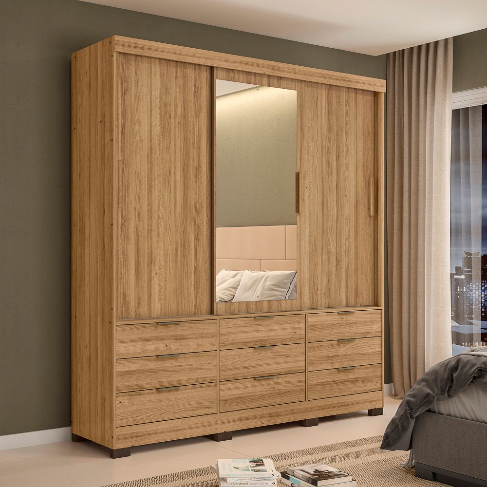 Ropero Pazart Muebles 3P 9C Espejo Flex Sicilia Miel & Off White