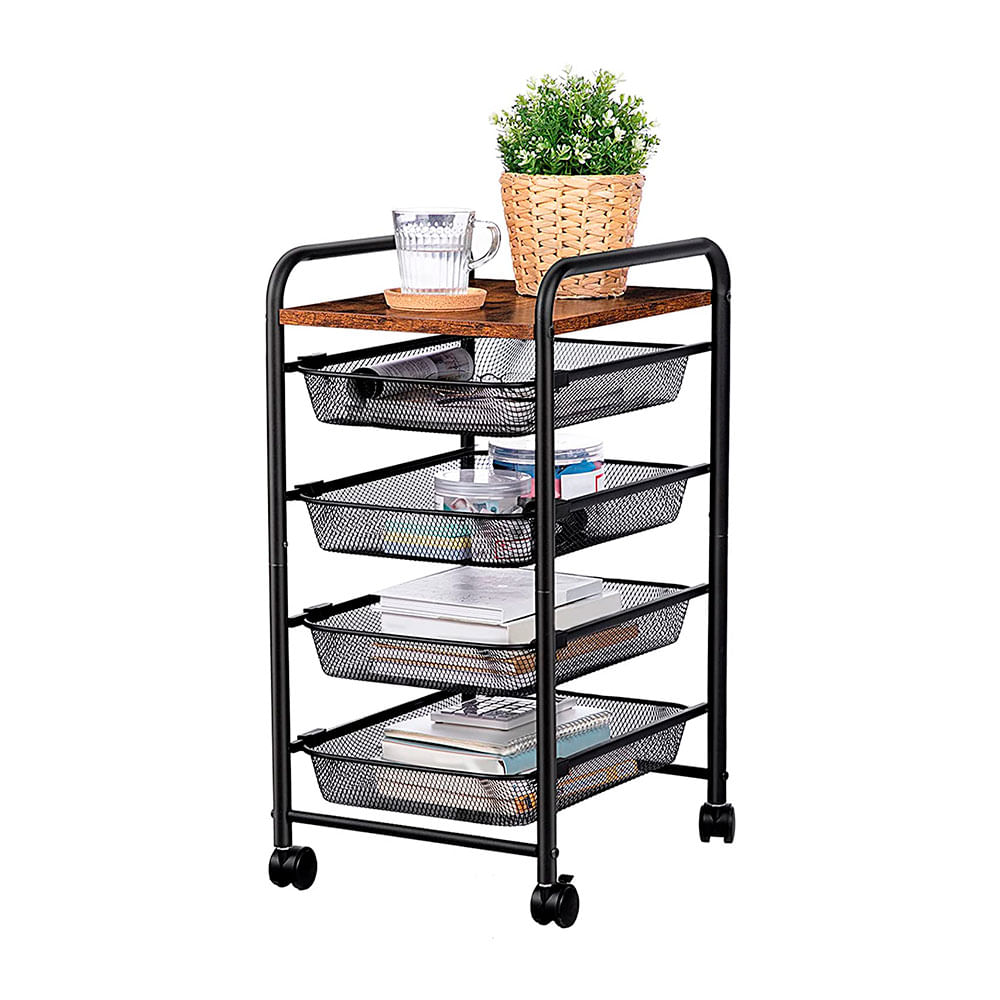 Carrito Organizador de Oficina Orange de Metal Negro