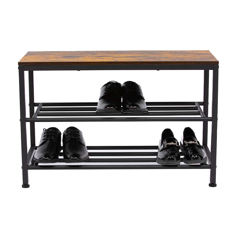 Zapatera Industrial Orange Negro de Acero/MDF 2 Niveles