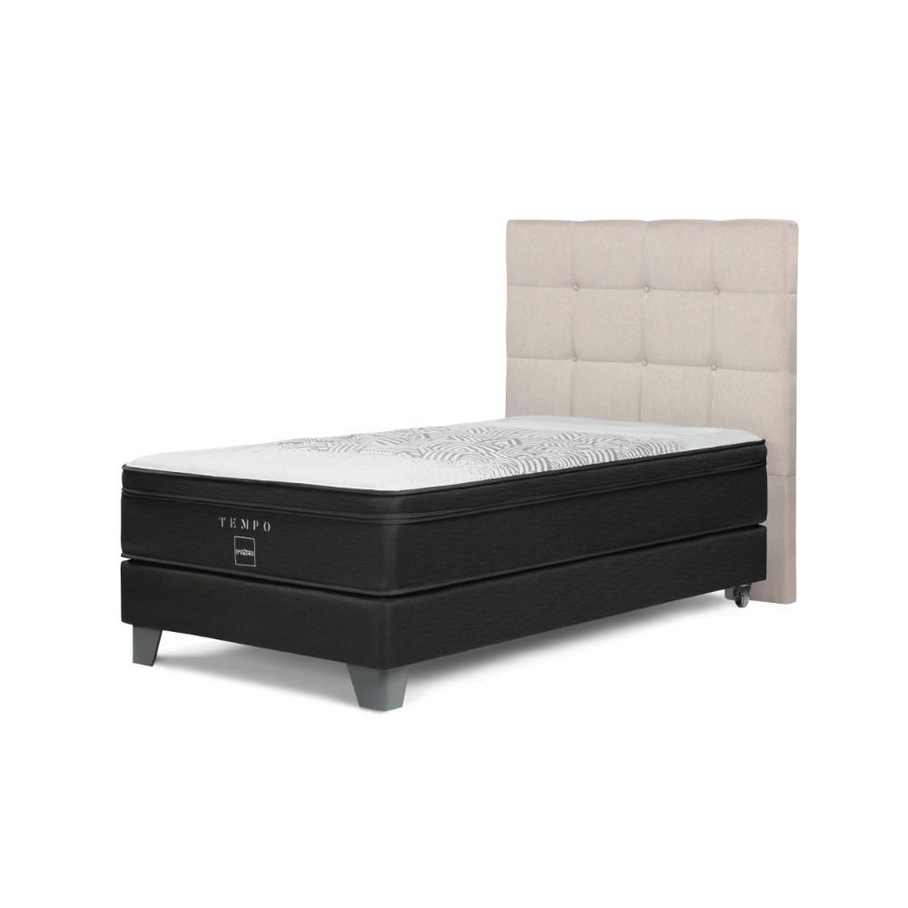 Dormitorio Americano Tempo 1.5 Plazas + Respaldo Issey + 2 Almohadas Niebla
