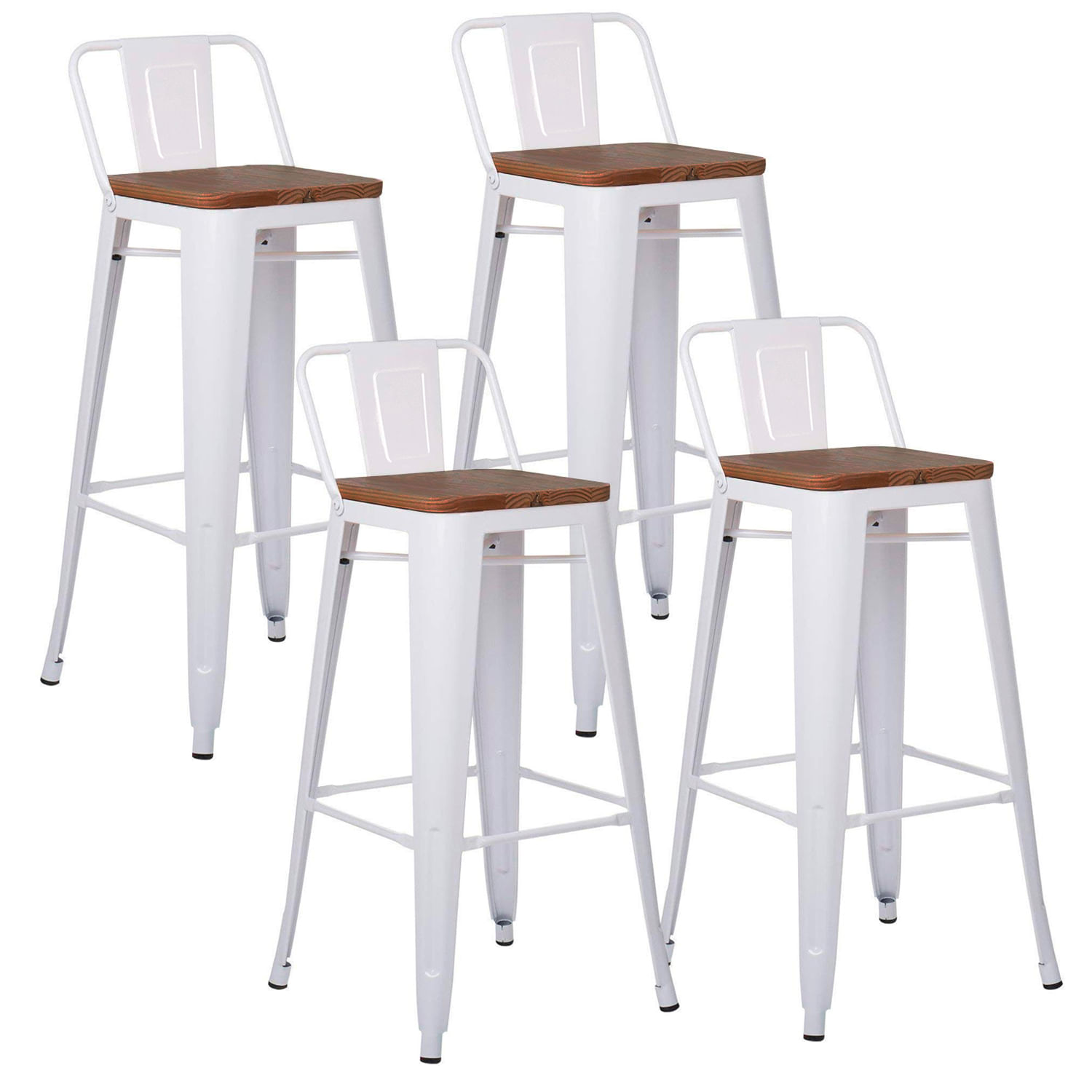 Set x 4 Sillas de Bar Tolix Asiento de Madera Blanco