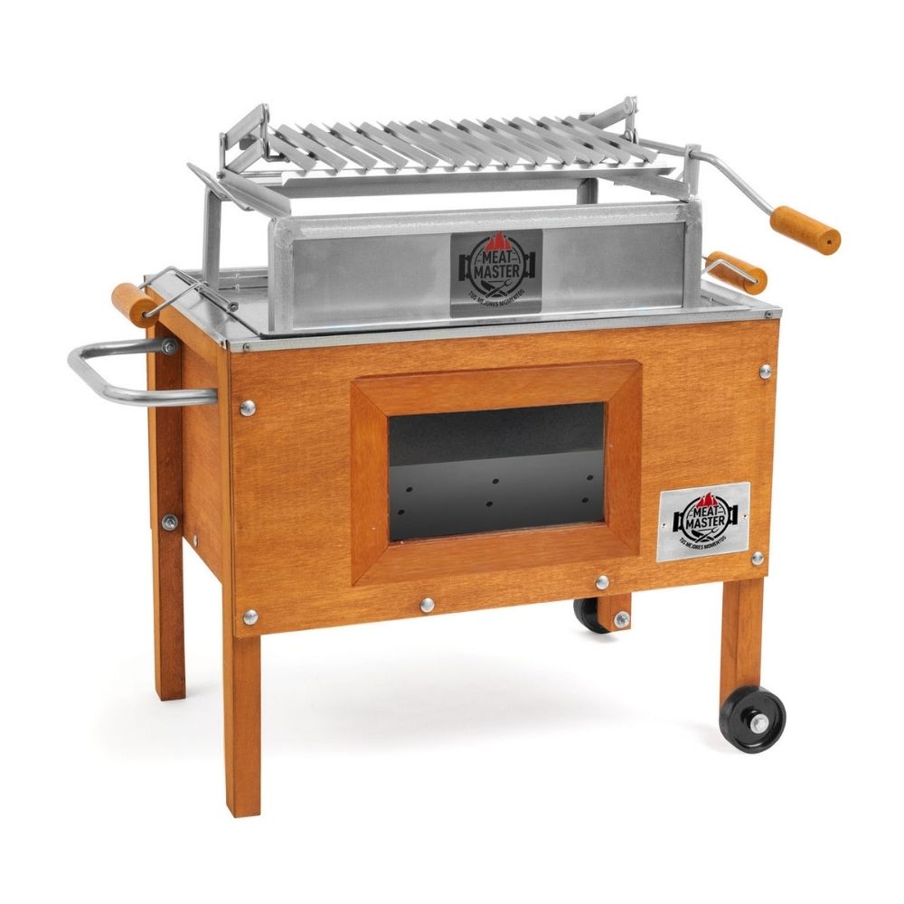 Caja China Junior Meat Master con Ventana + Termómetro + Parrilla Levadiza Acero