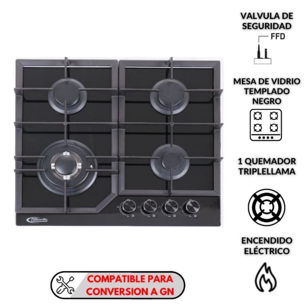 Cocina Empotrable A Gas Klimatic 4 Hornillas Alessia - Promart