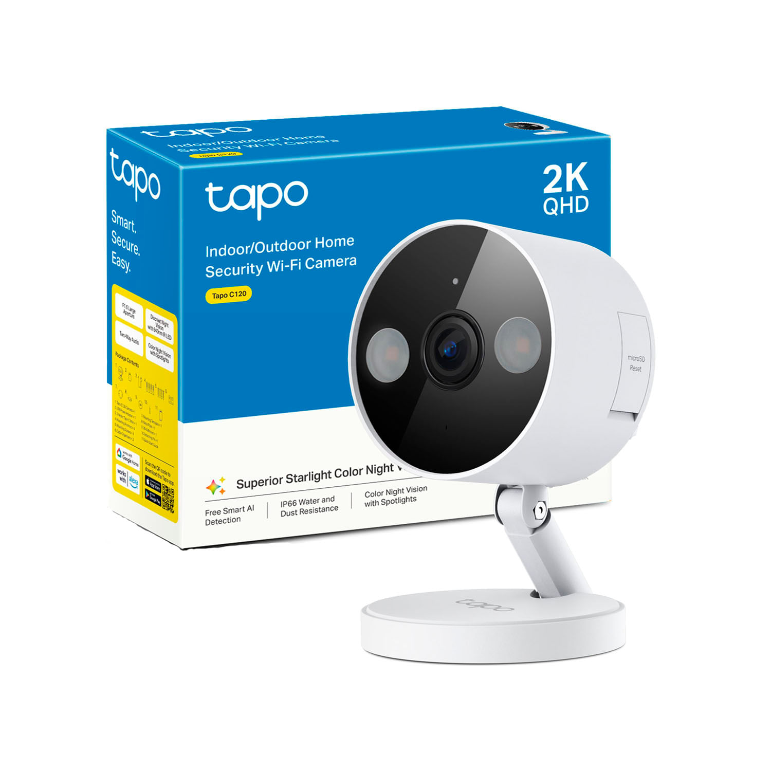 Cámara de Seguridad WiFi Tapo C120 4mp 2k Exterior Noche Color