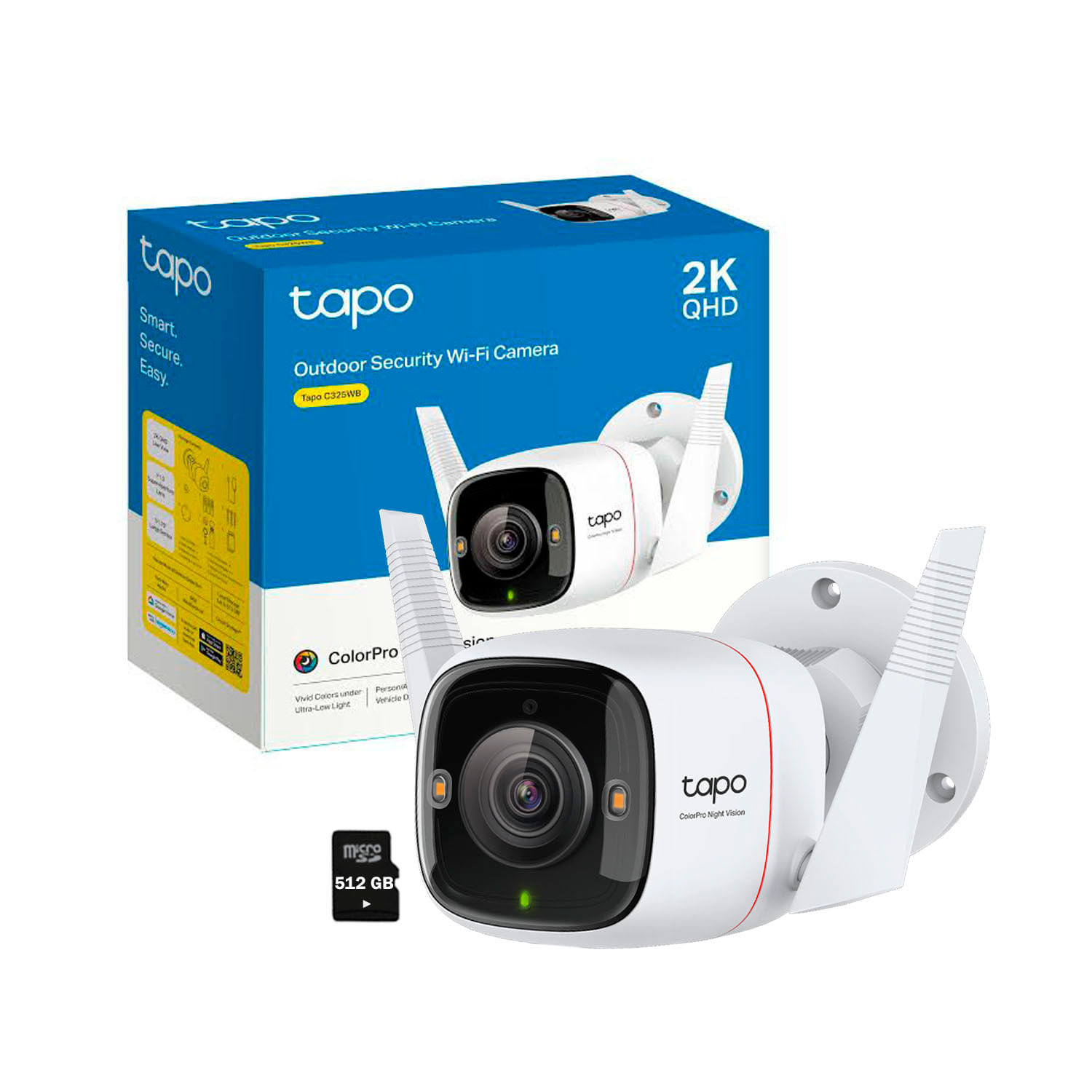 Cámara de Seguridad Tp-Link Tapo C325WB 2K 4MP Ip PoE Wi-Fi Exterior + Micro SD 512GB