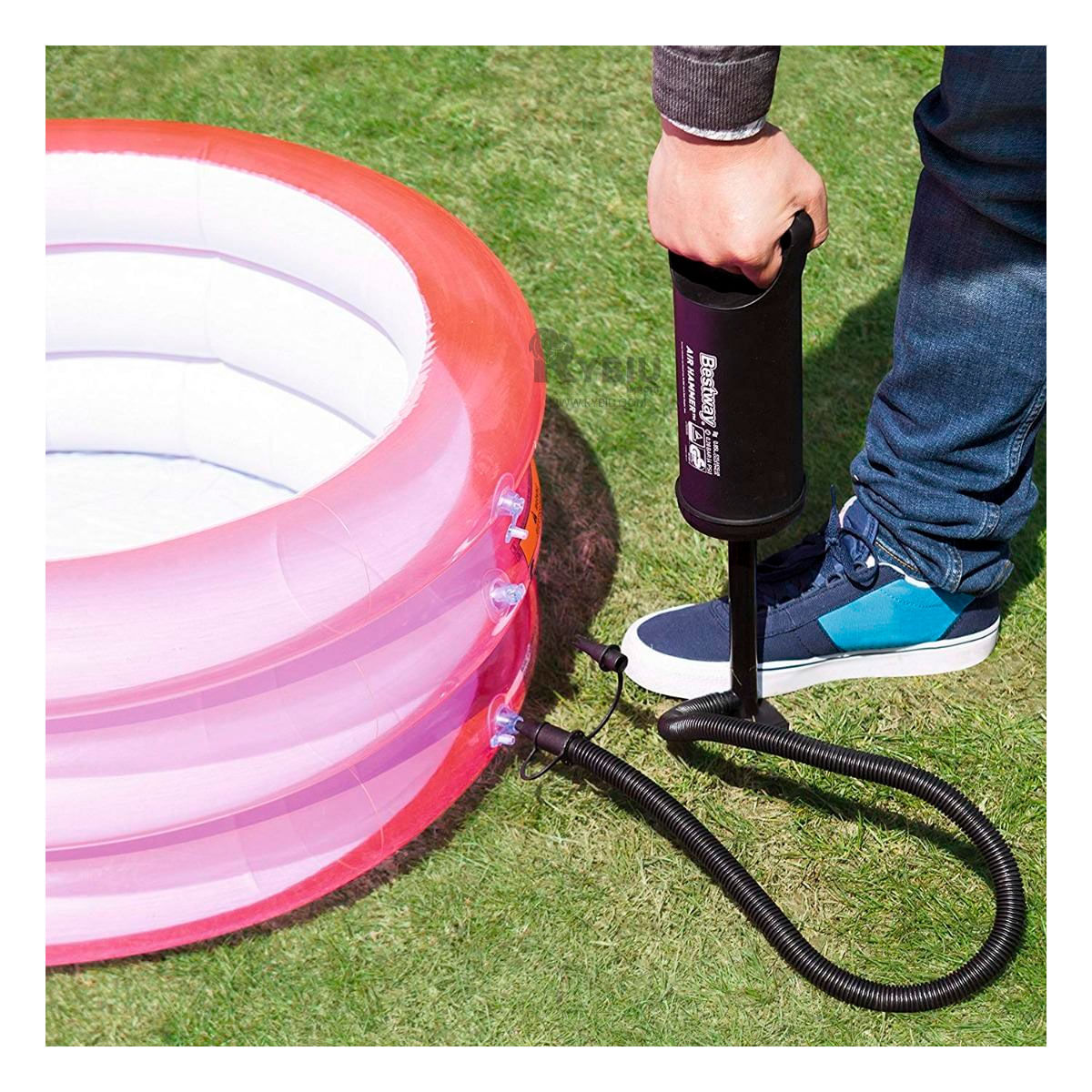 Inflador Manual 3 Valvulas con Mango Ergonomico Negro