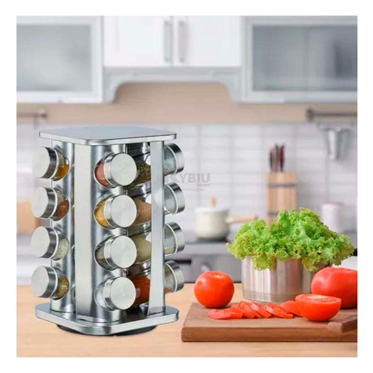 Condimentero Organizador Cuadrado de Acero 16 Frascos