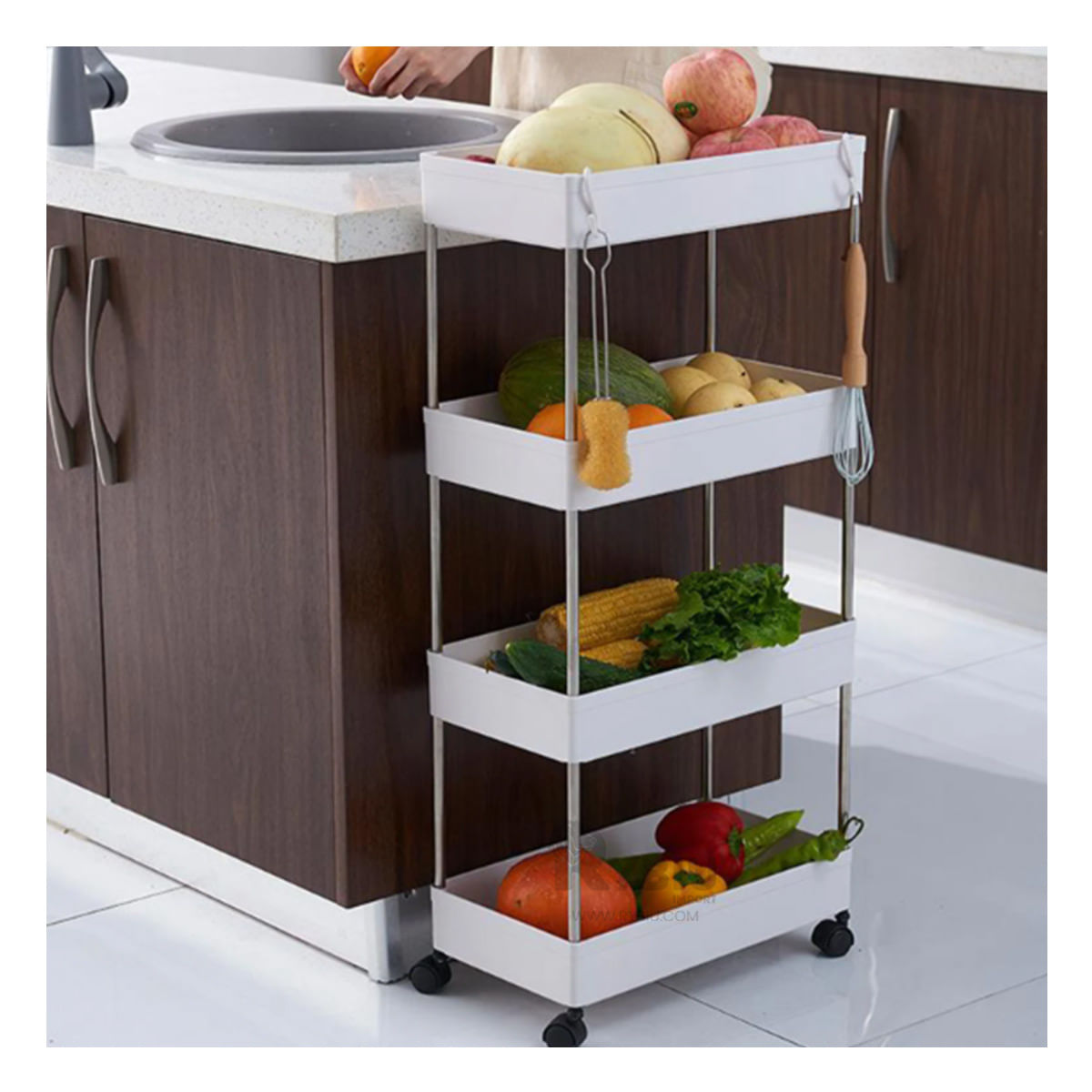 Carrito de 4 Niveles de Calidad Blanco Y+Papel de Regalo