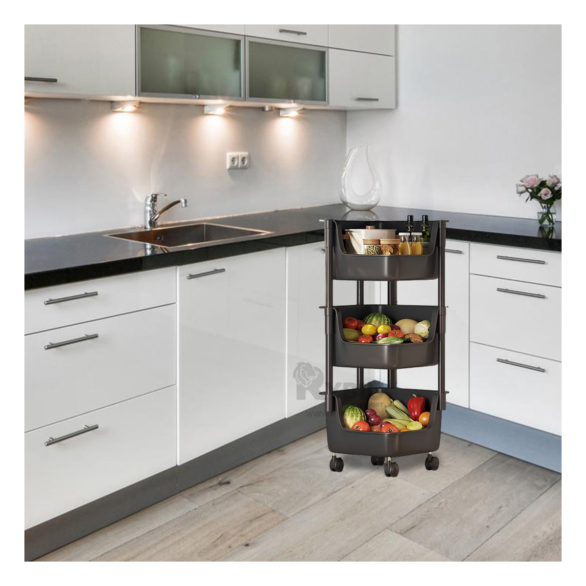 Carrito Cuadrado Organizador con 3 Niveles Negro