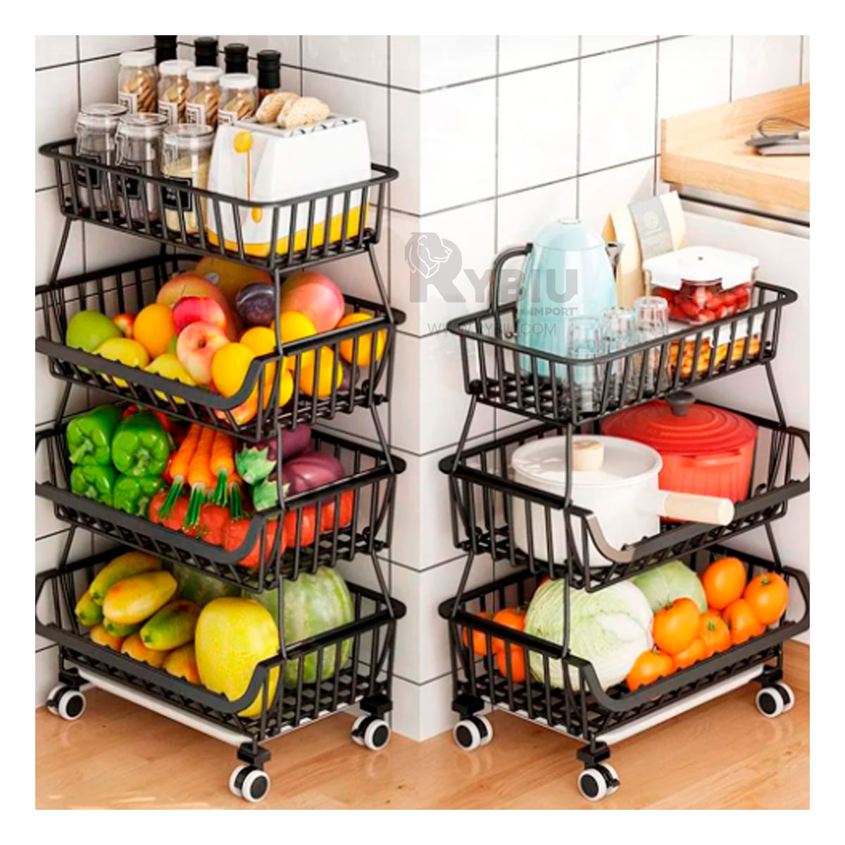 Cesta Resistente 3 Niveles para Cocina Negro