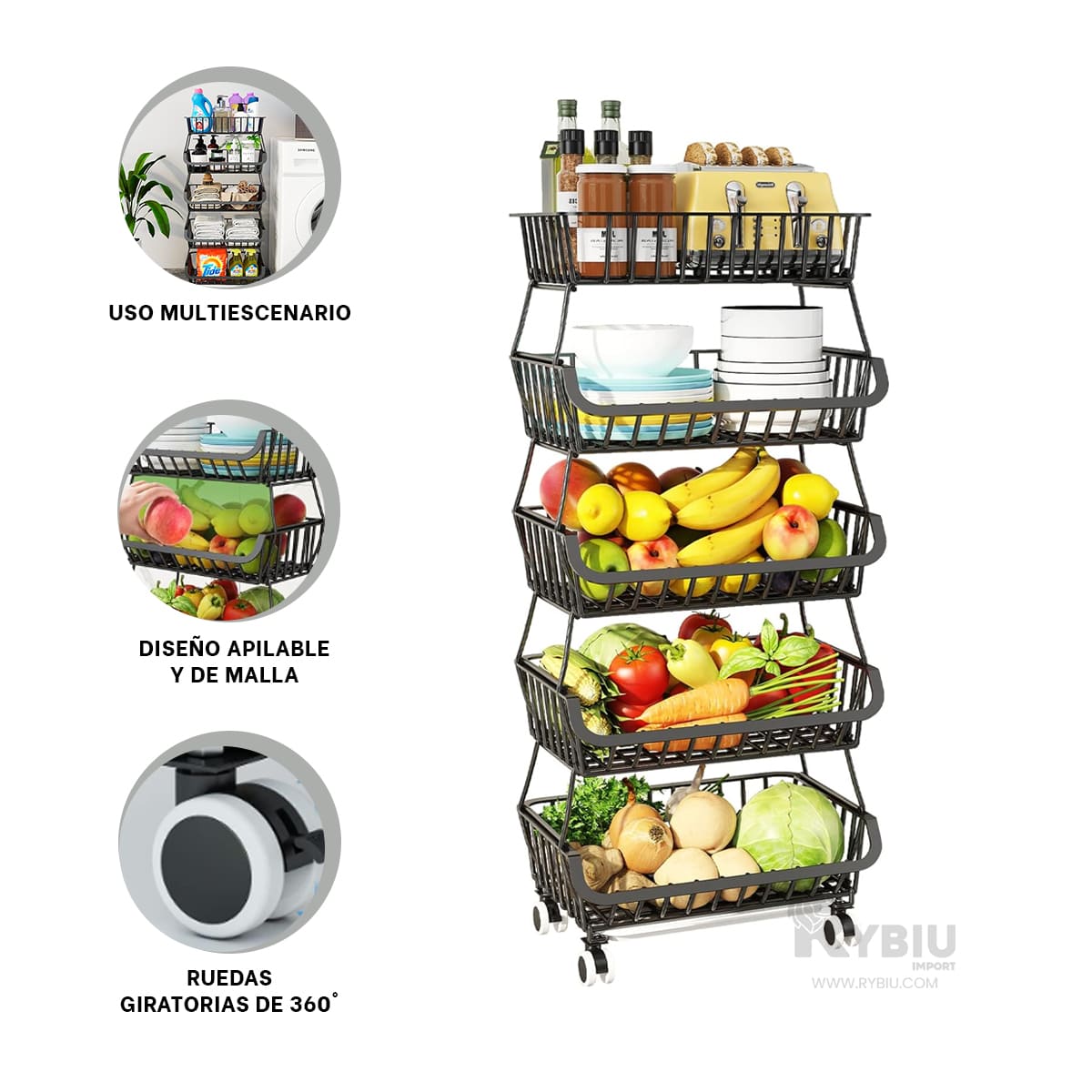 Cesta Duradero de Cocina Negro Y+Agendita