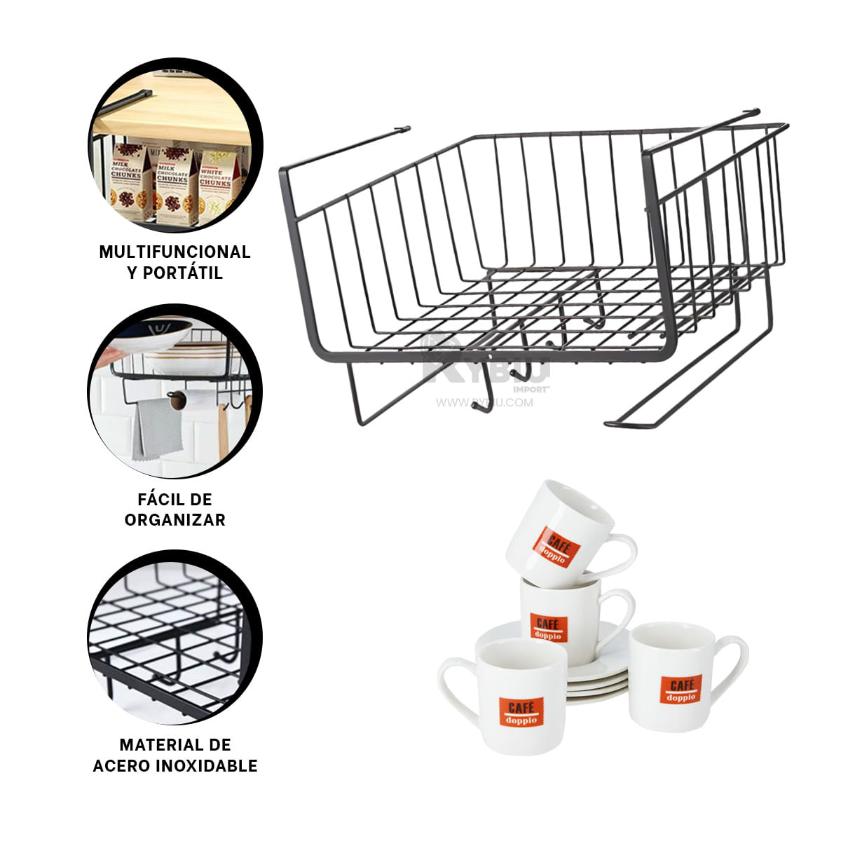 Cesta Colgante Resistente de Color Negro Y+Stickers