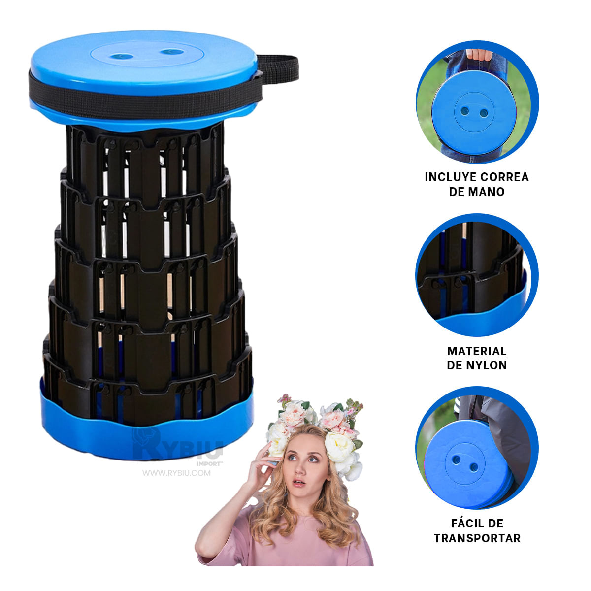 Silla Practico Plegable de Azul Y+Stickers