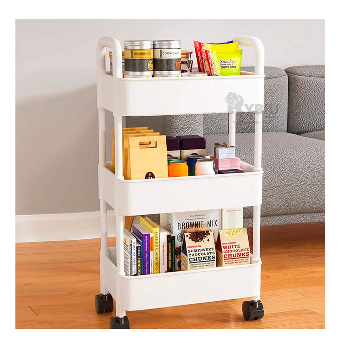 Estante de Cocina 3 Niveles con Ruedas de Color Blanco