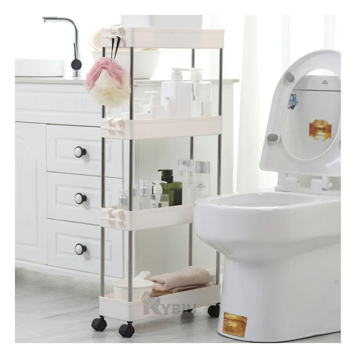 Estante Organizador con Ruedas de Color Blanco Y+Stickers