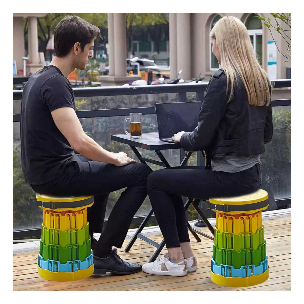 Silla Desplegable Colorido con Base Amarillo Y+Stickers