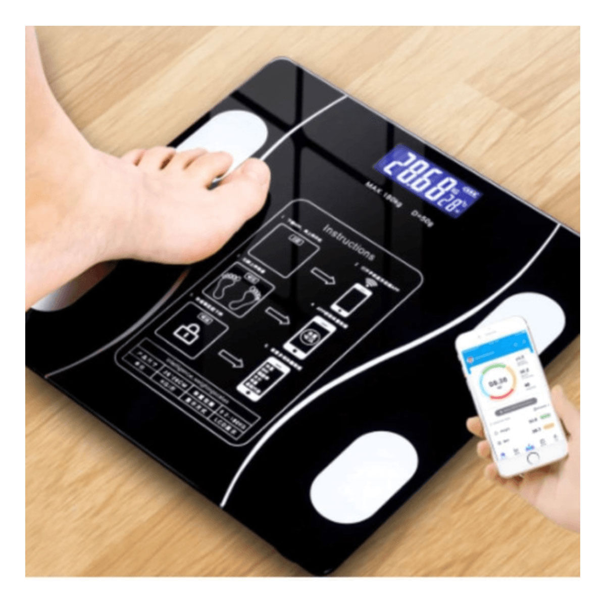 Balanza Inteligente a Bateria en Color Negro Y+Stickers