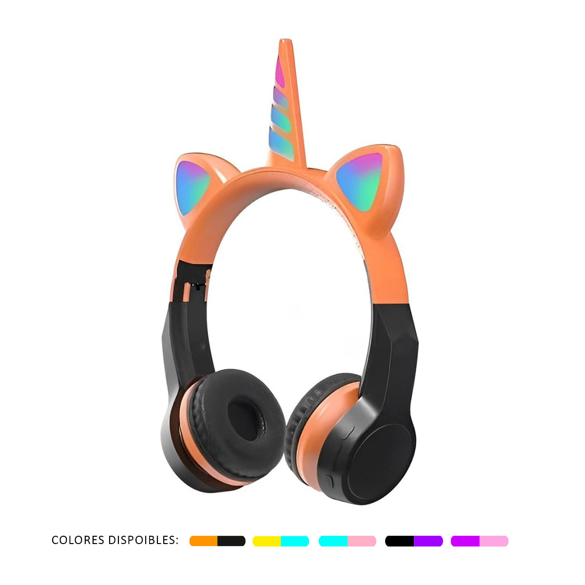 Audífonos Gamer Unicornio con Orejas de Gato Bluetooth | Multicolor