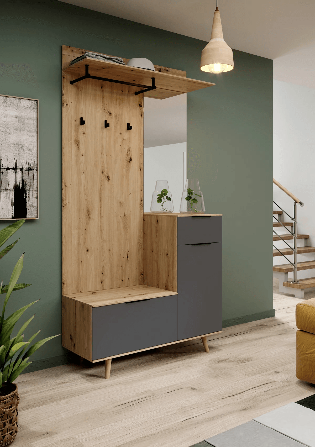 Armario Guardarropa Lucio con Espejo color Marrón/Gris TU MESITA