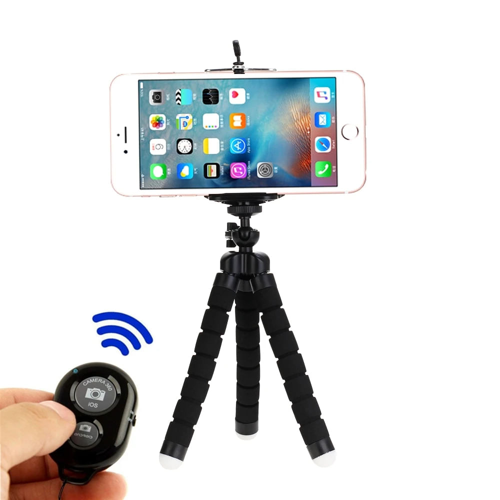 Mini Trípode Para Celular Cámara + Obturador Remoto Negro Soporte Clip Smartphone Genieka