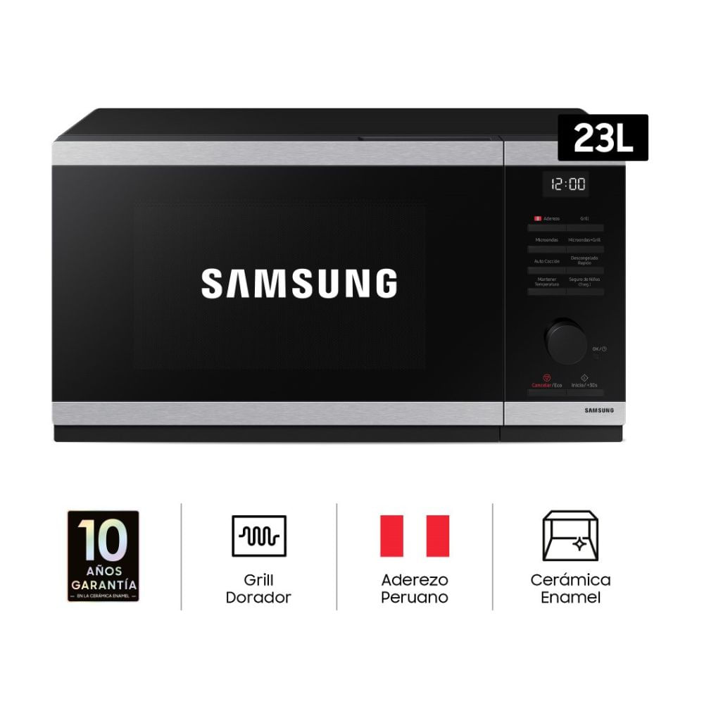 Horno Microondas Samsung MG23DG4524ATPE Acero Inoxidable Grill 23L Negro