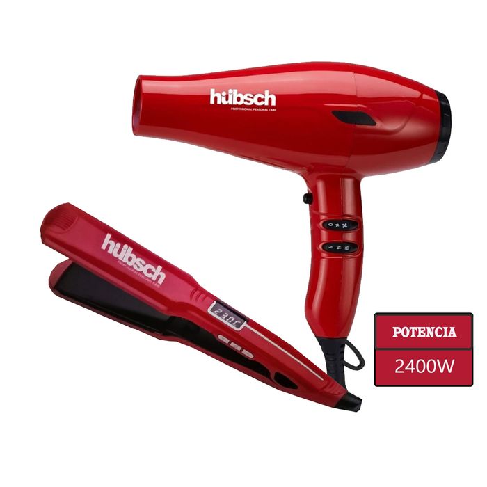 Combo Secador de Cabello Alisador Hubsch AC 2400W -Rojo Promart