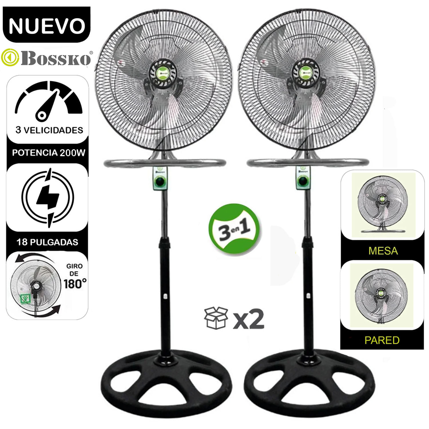 Ventilador Pedestal 3 en 1 De 18 200 W BK-8218VI-NG Caja de 2U