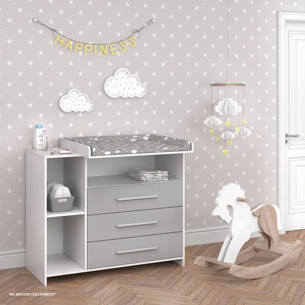Comoda Infantil Ashrain Gris y Blanco R&R MUEBLES