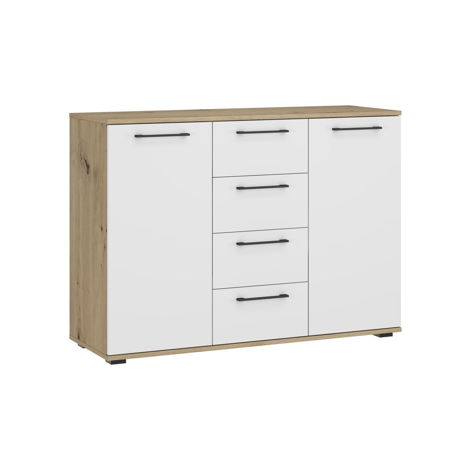 Cómoda Moderna 4 Cajones 2 Puertas Fiori Marrón Claro / Blanco R&R MUEBLES