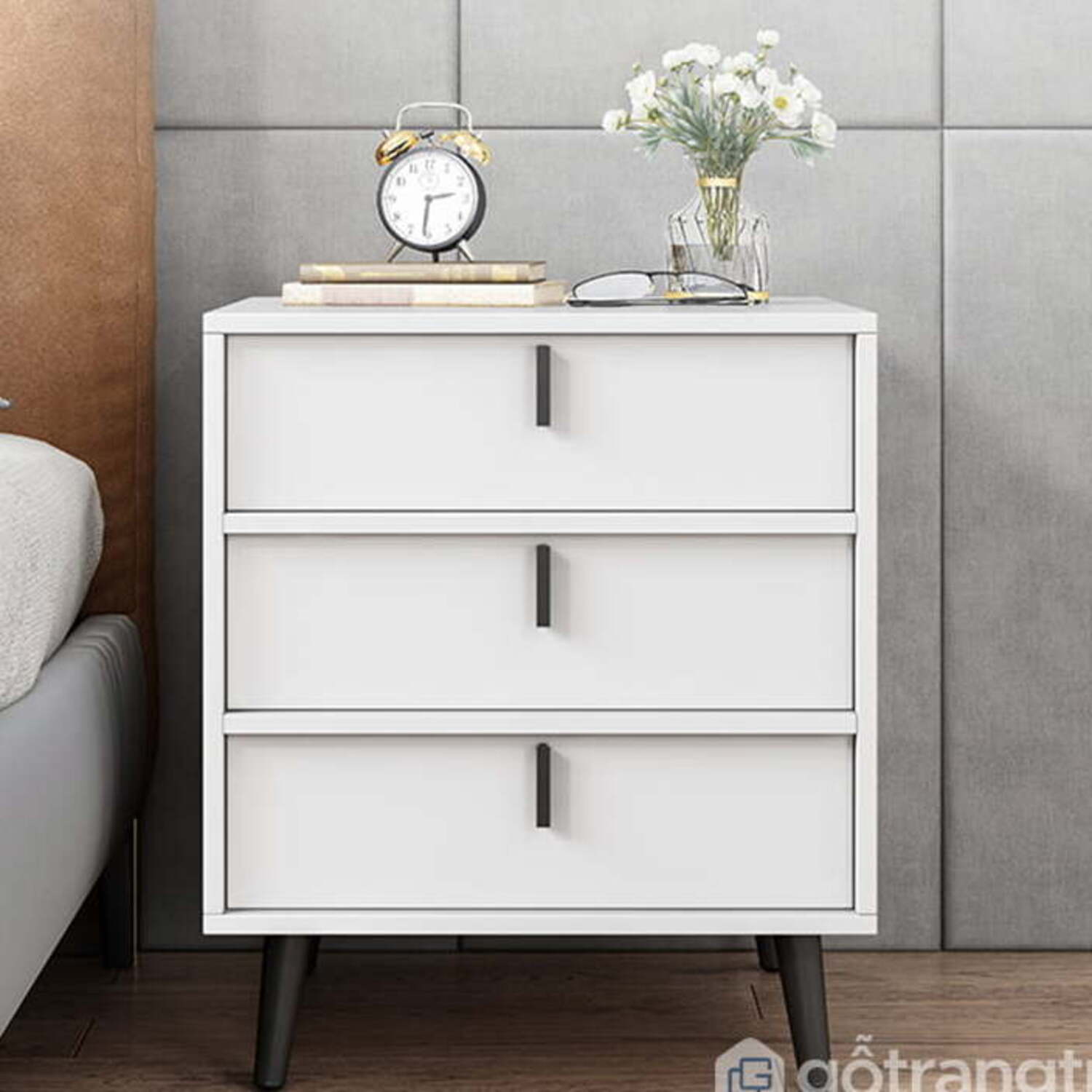 Velador Minimalista Giovany Blanco 3 Cajones R&R MUEBLES