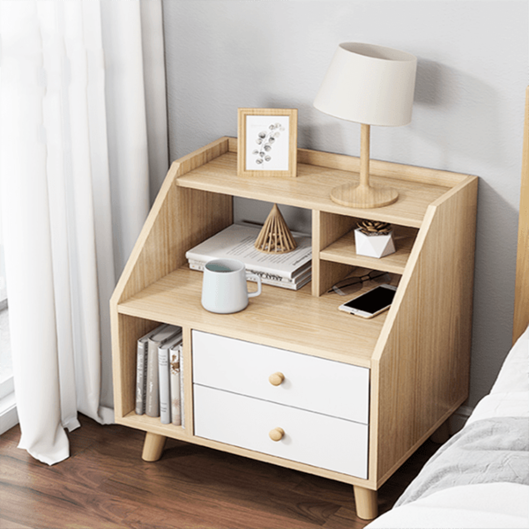 Velador Vintage Estela Marrón Claro 2 Cajones R&R MUEBLES