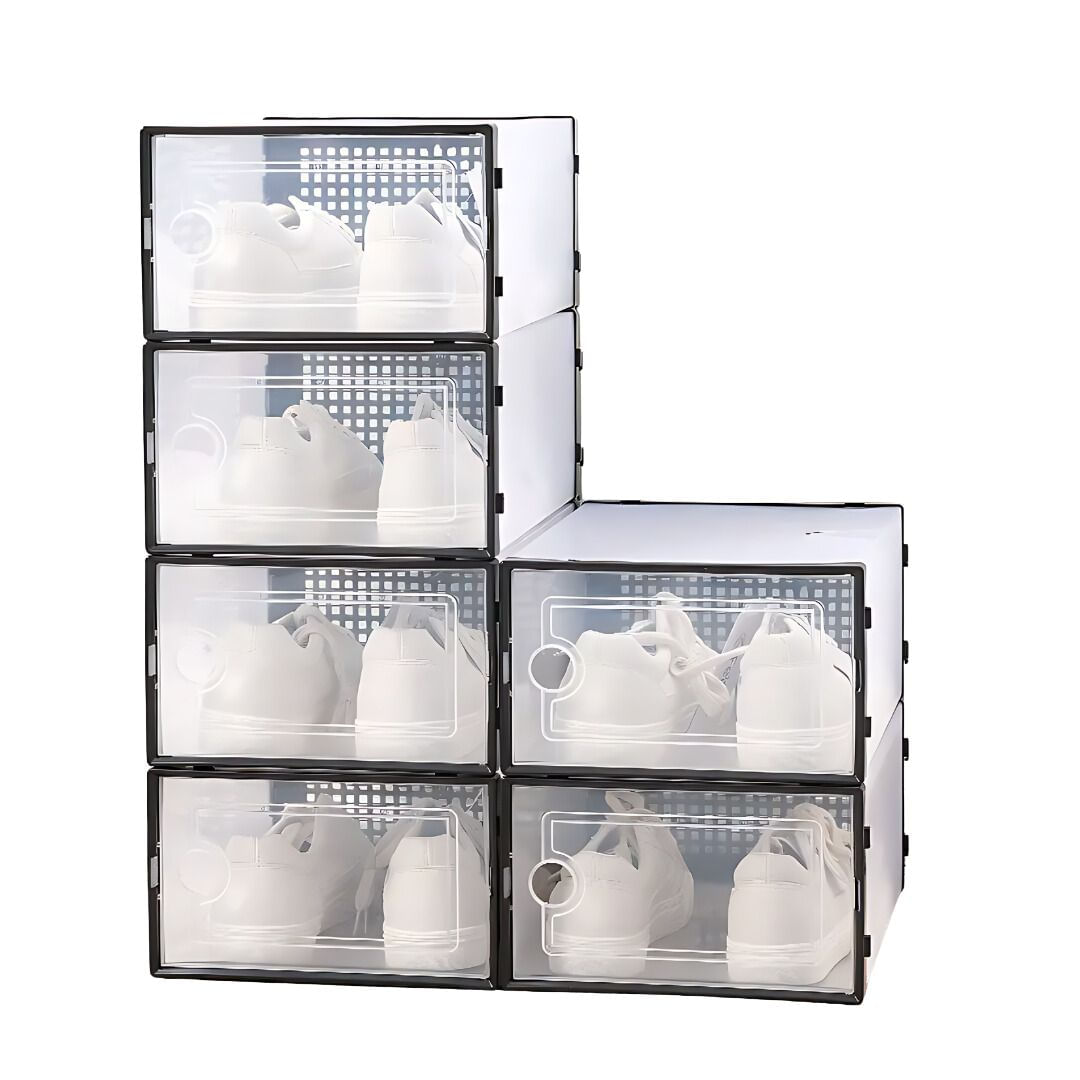 Set 10 Cajas Organizador de Zapatos reforzado con doble tapa negro