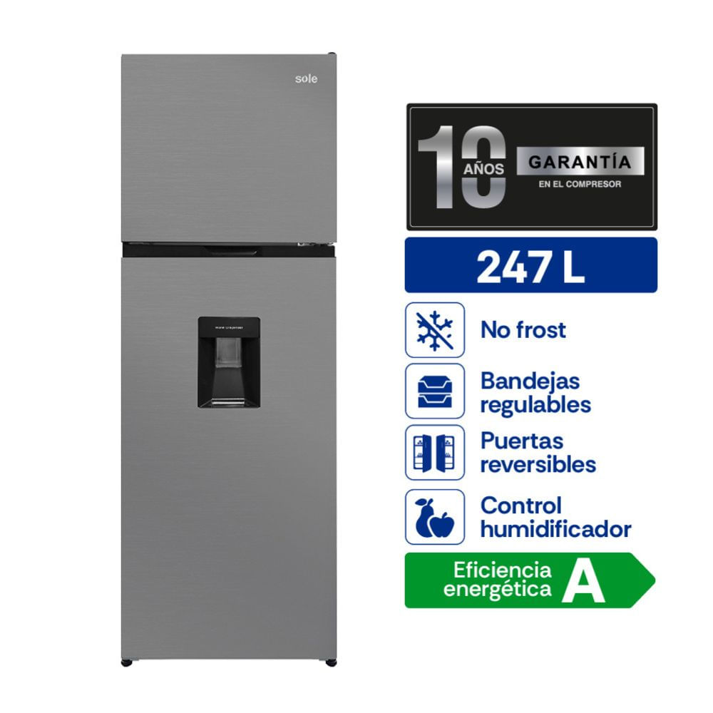 Refrigeradora Sole SOLREF247I Viena Top Freezer No Frost 247L Plata