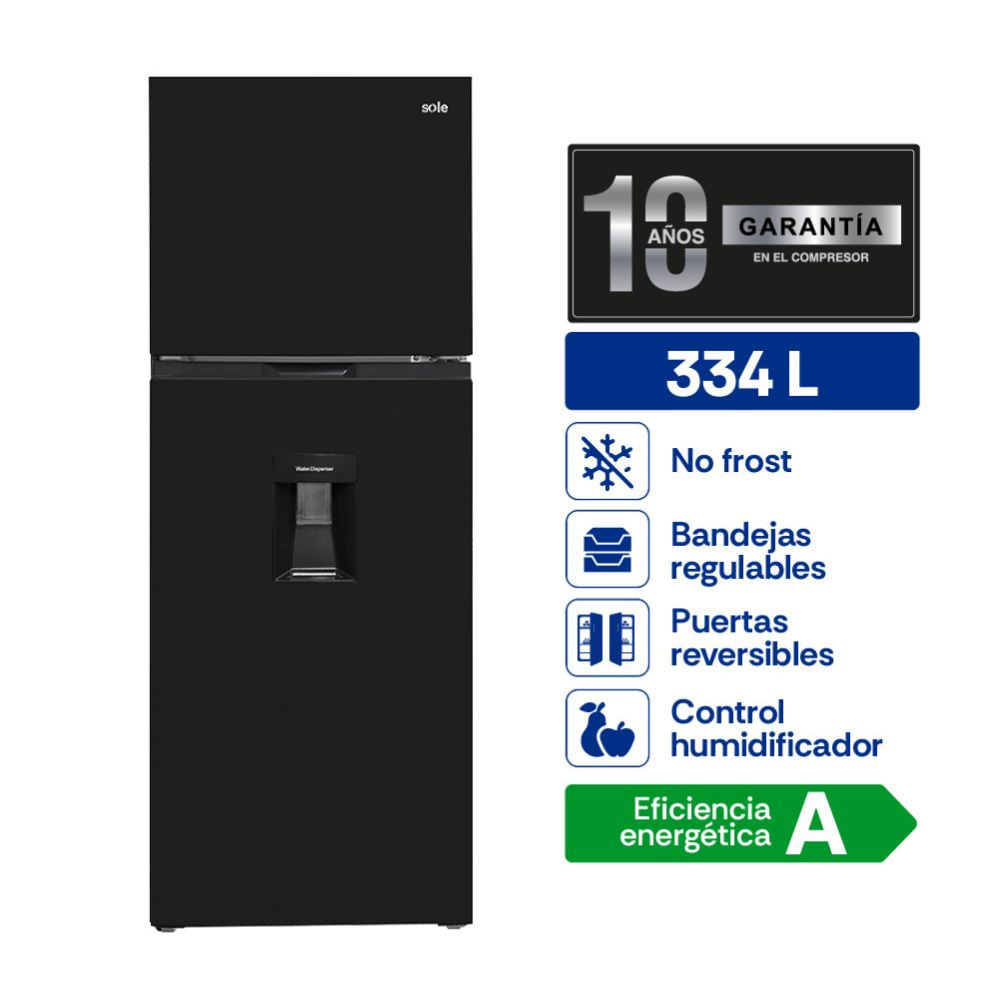 Refrigeradora Sole SOLREF334N Denver Top Freezer No Frost 334L Negro