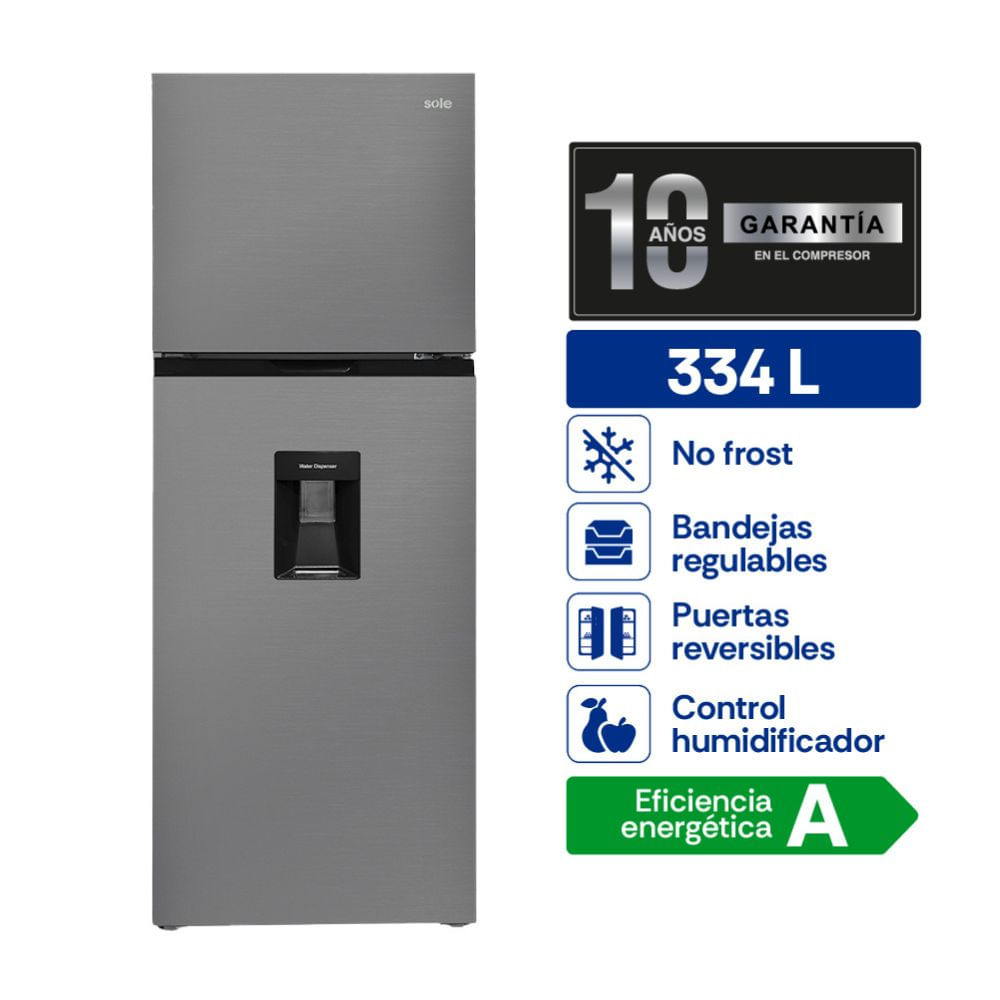 Refrigeradora Sole SOLREF334I Milan Top Freezer No Frost 334L Plata