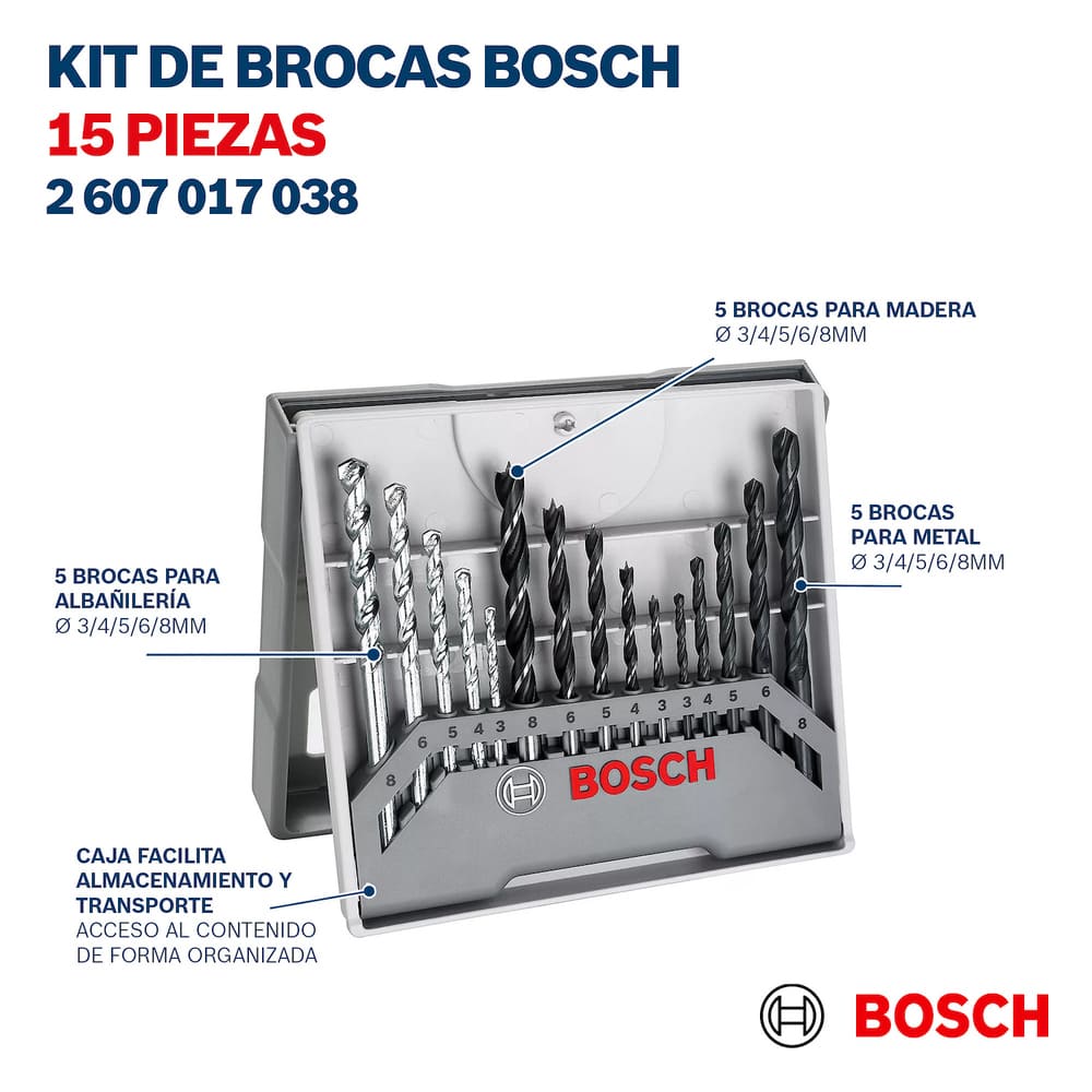 Set de brocas mixtas x15 piezas Bosch - Promart