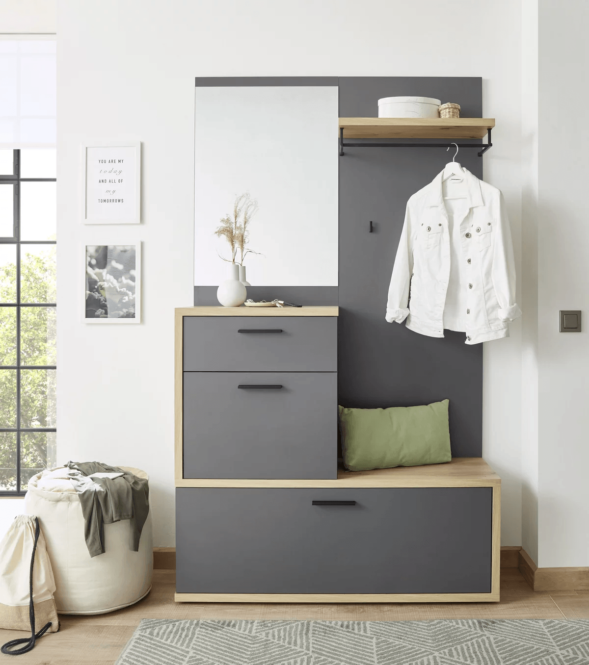 Armario Completo Guardarropa Maloy color Duna/Gris TU MESITA con espejo