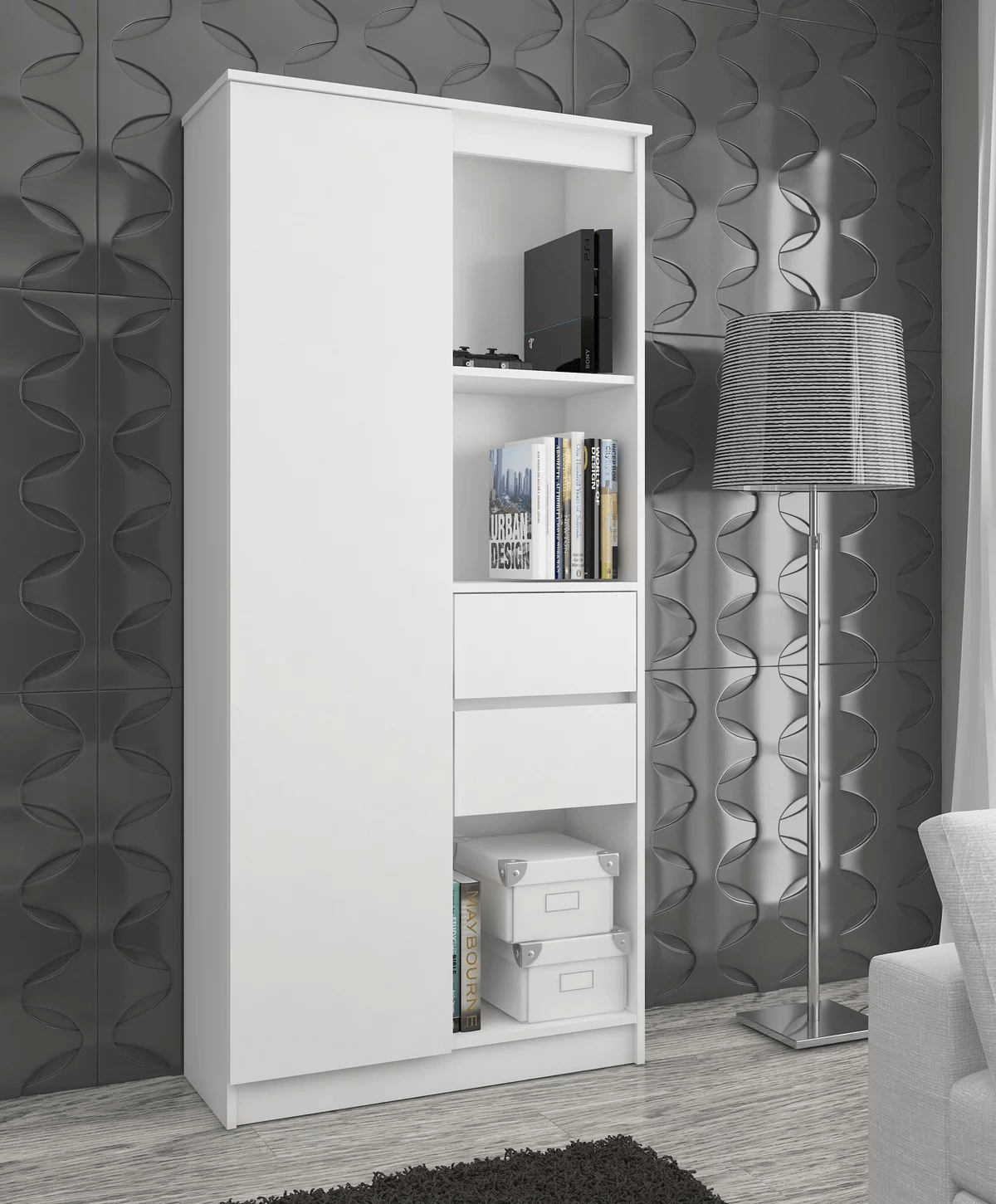 Armario Multiusos Yeko II color Blanco 2 cajones 1 puerta TU MESITA