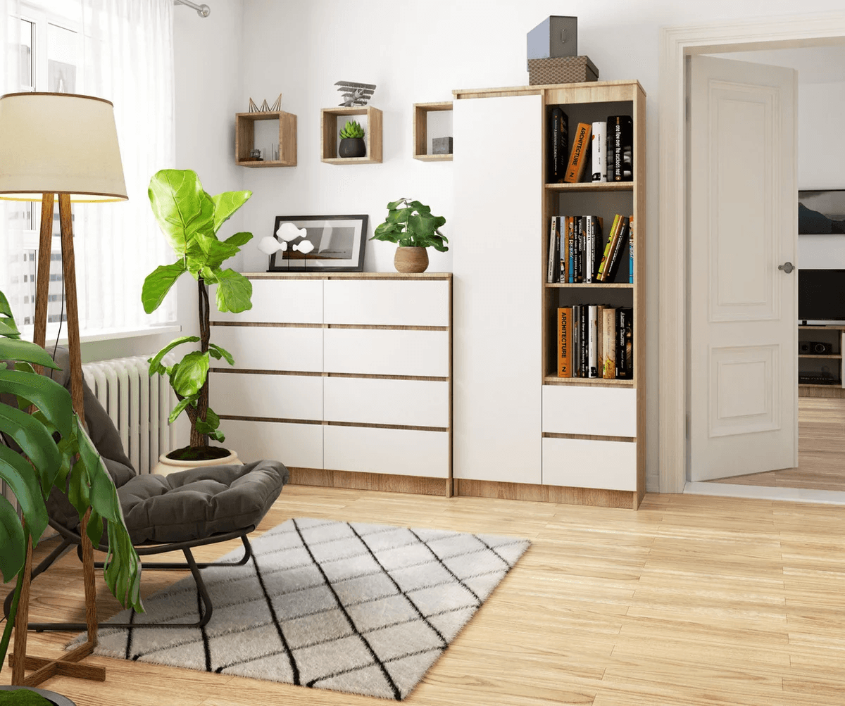 Armario Multiusos Yeko color Roble/Blanco 2 cajones 1 puerta TU MESITA