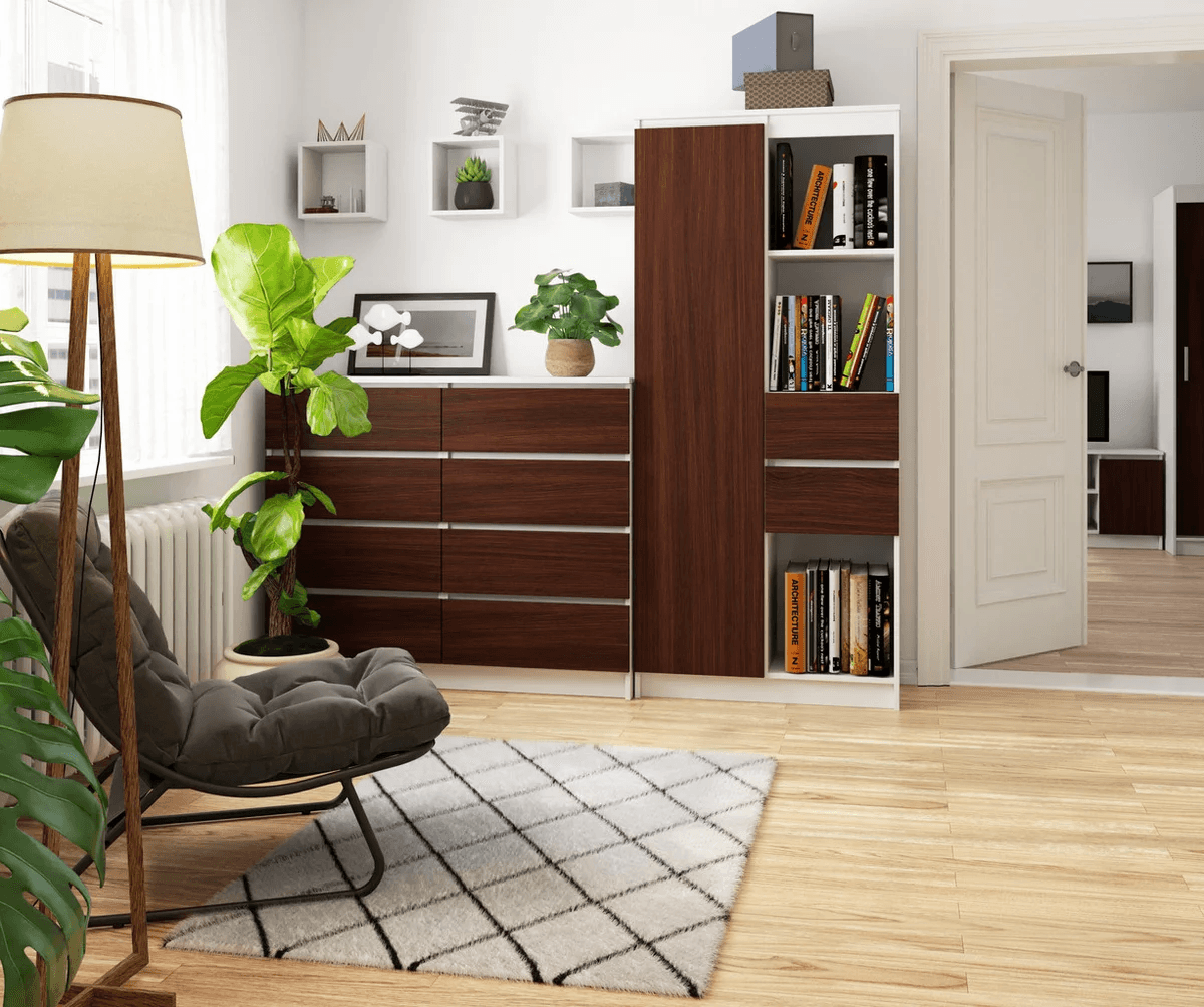 Armario Multiusos Yeko II color Blanco/Marrón 2 cajones 1 puerta TU MESITA