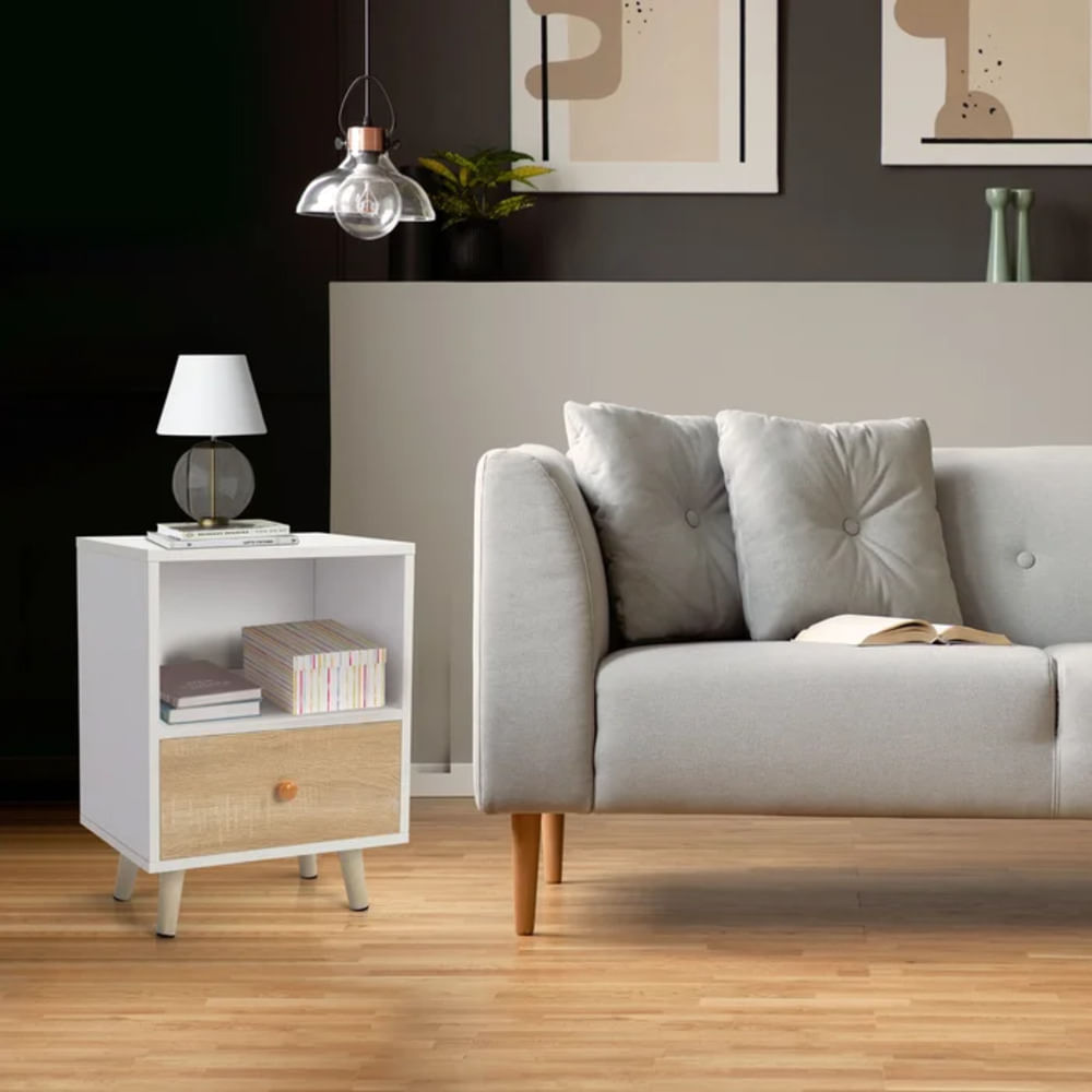 Velador Mesa de Noche Delta color Blanco/Duna 1 cajón TU MESITA