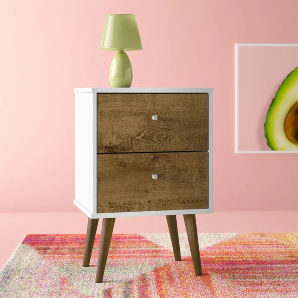 Velador Mesa de Noche Karim color Blanco/Marrón 2 cajones TU MESITA